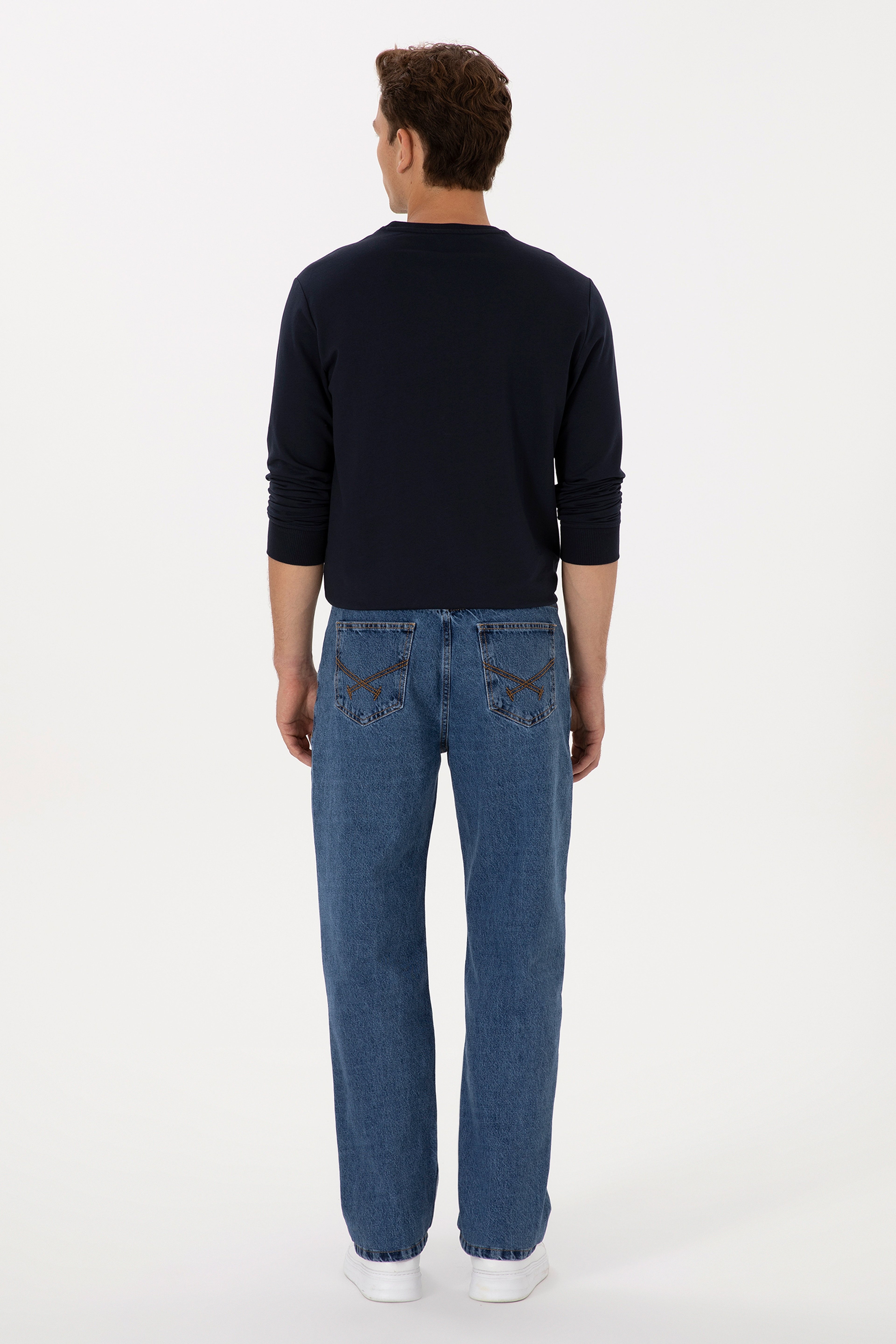 Erkek Mavi Loose Fit Jean Pantolon - Image 4