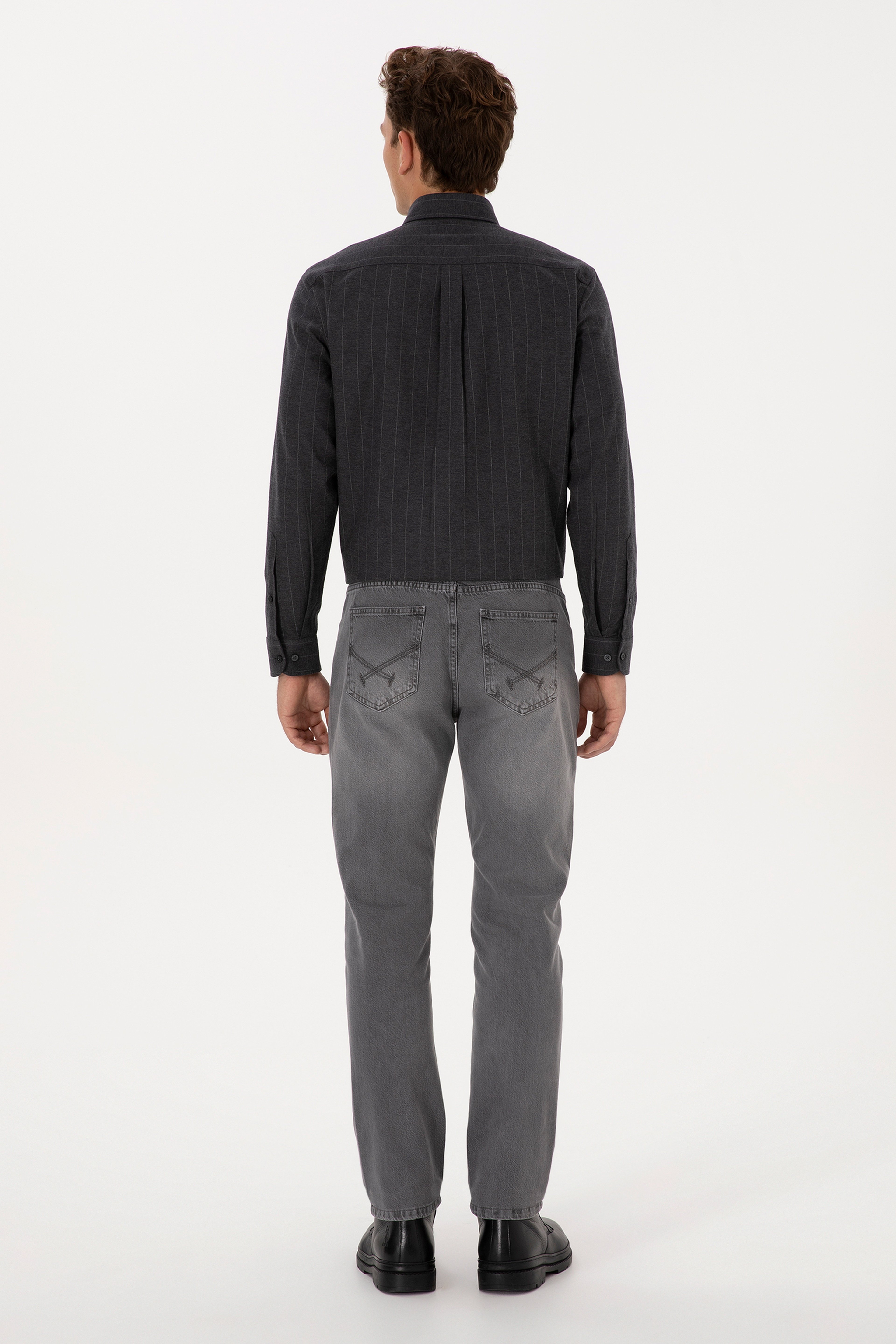 Erkek Gri Straight Fit Jean Pantolon