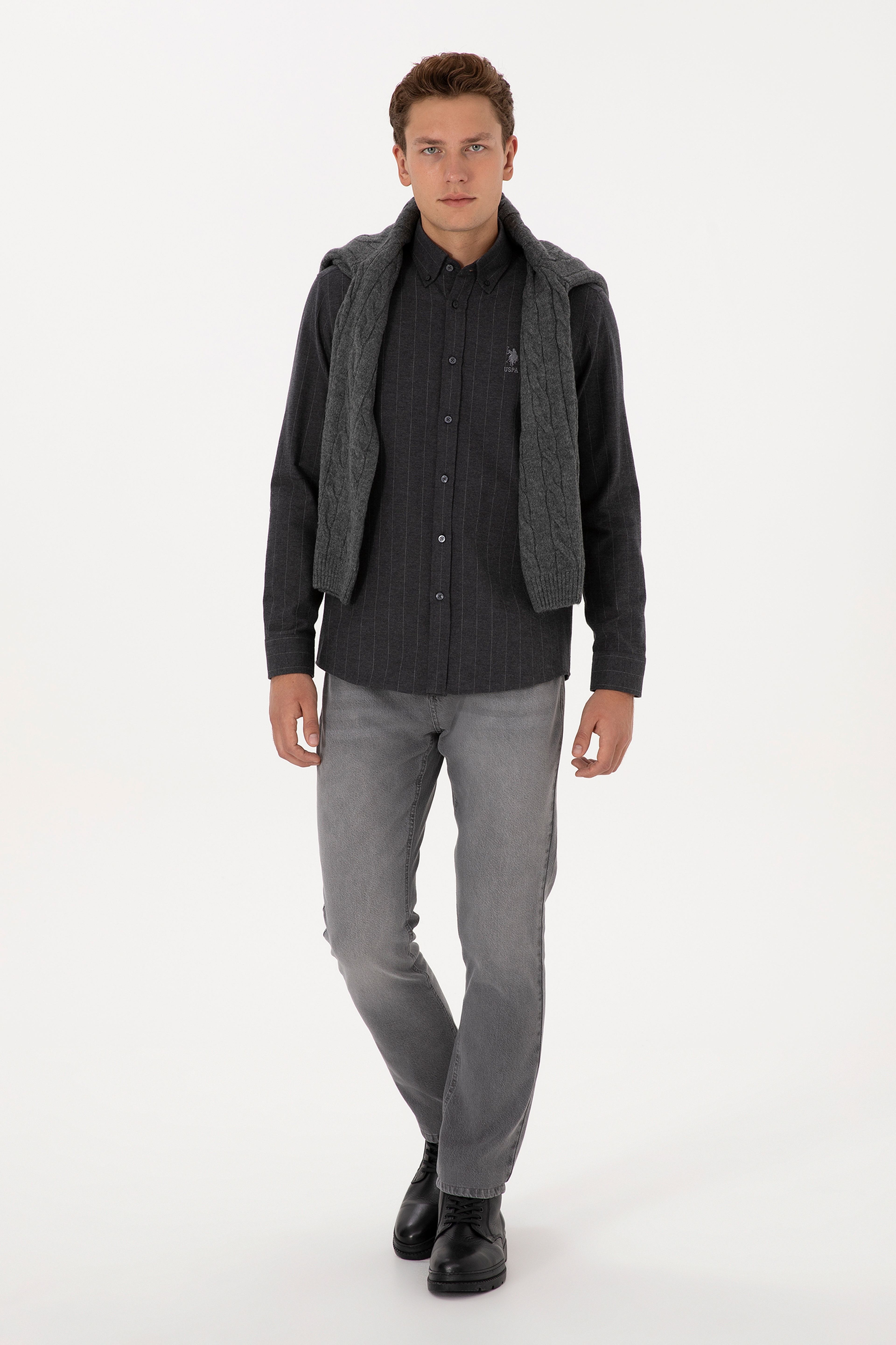 Erkek Gri Straight Fit Jean Pantolon - Image 1