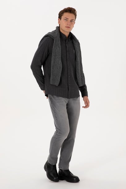 Erkek Gri Straight Fit Jean Pantolon