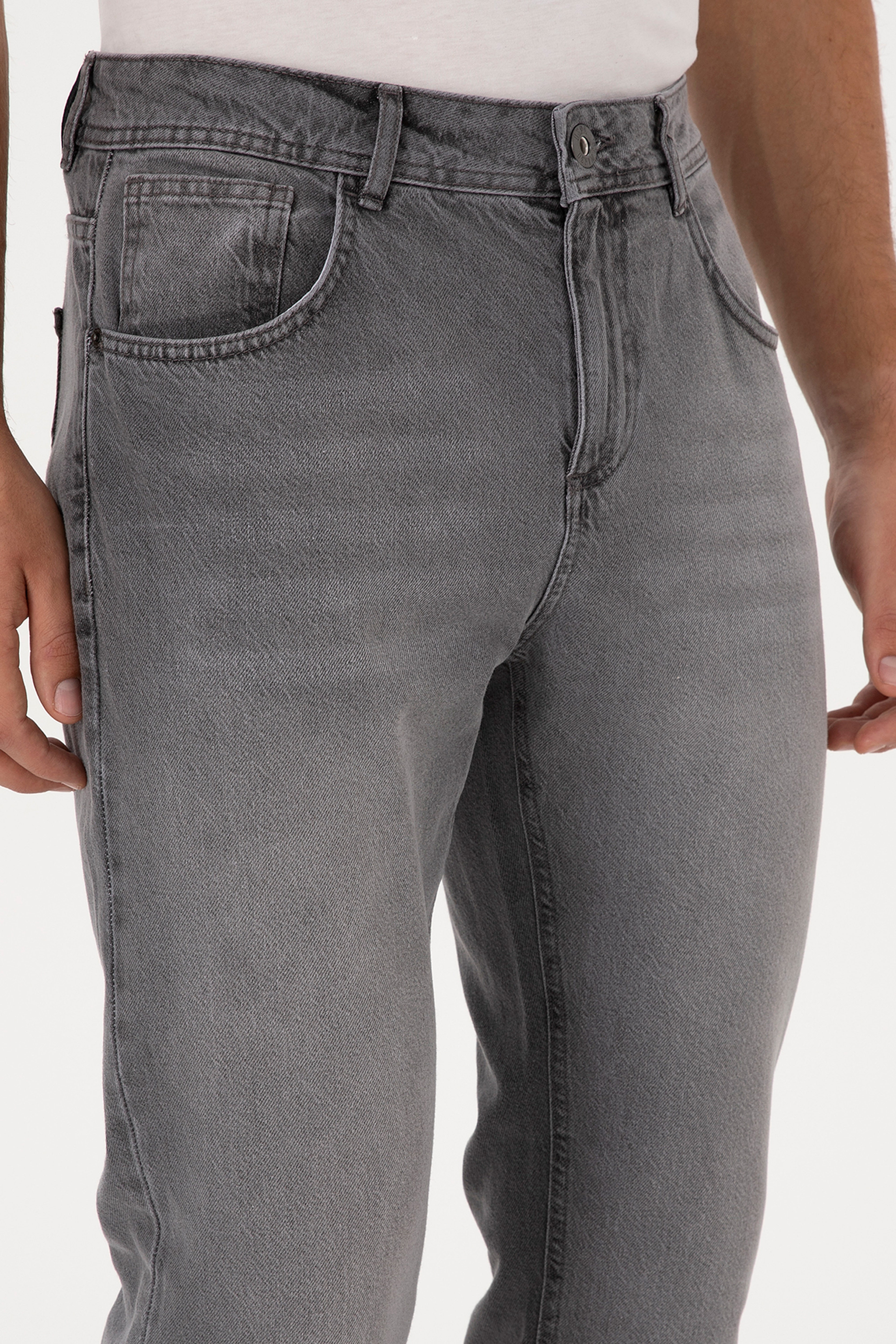 Erkek Gri Straight Fit Jean Pantolon