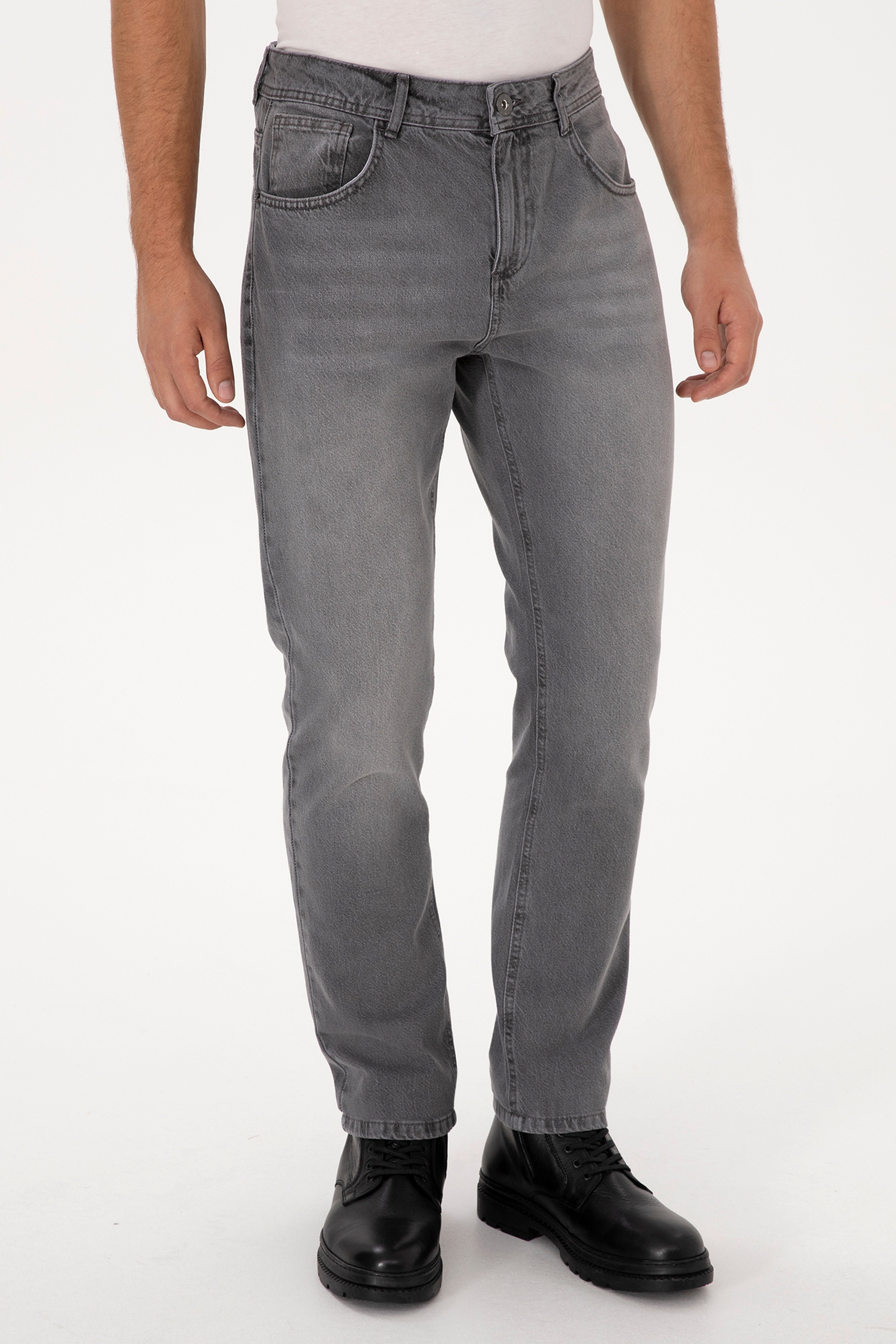 Erkek Gri Straight Fit Jean Pantolon - Image 2