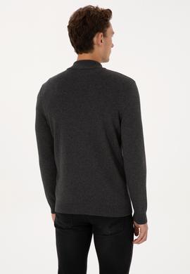 Erkek Slim Fit Yarım Fermuarlı Antrasit Melanj Basic Kazak - 50313695011