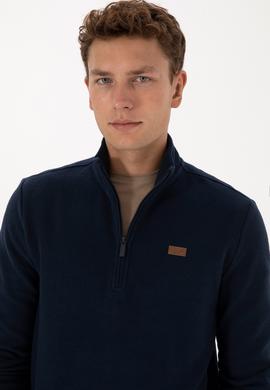 Erkek Regular Fit Yarım Fermuarlı Lacivert Basic Sweatshirt - 50313802017