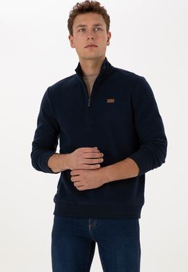 Erkek Regular Fit Yarım Fermuarlı Lacivert Basic Sweatshirt - 50313802017
