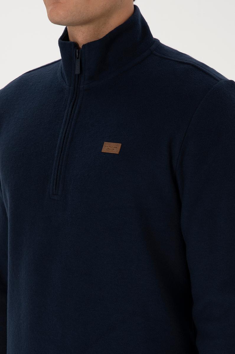 Erkek Regular Fit Yarım Fermuarlı Lacivert Basic Sweatshirt
