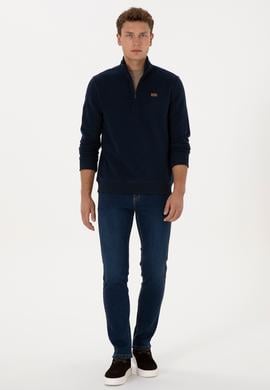 Erkek Regular Fit Yarım Fermuarlı Lacivert Basic Sweatshirt - 50313802017