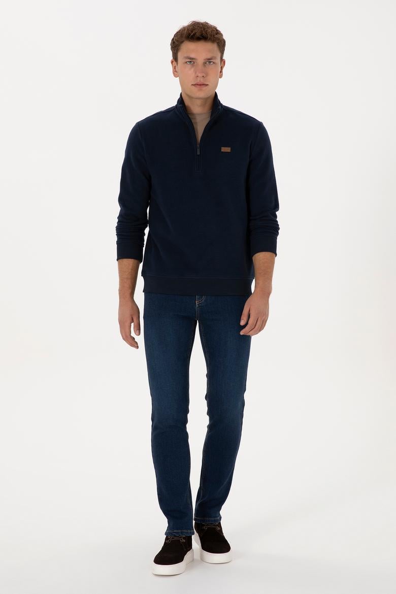 Erkek Regular Fit Yarım Fermuarlı Lacivert Basic Sweatshirt - 50313802017