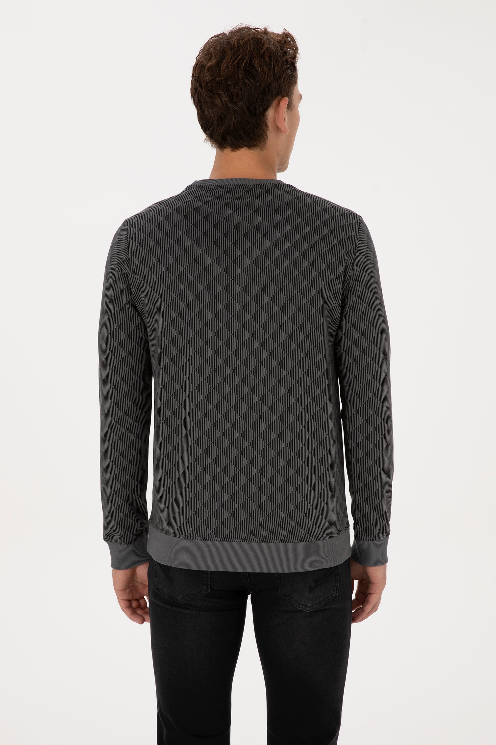 Erkek Regular Fit Bisiklet Yaka Antrasit Sweatshirt - Image 5