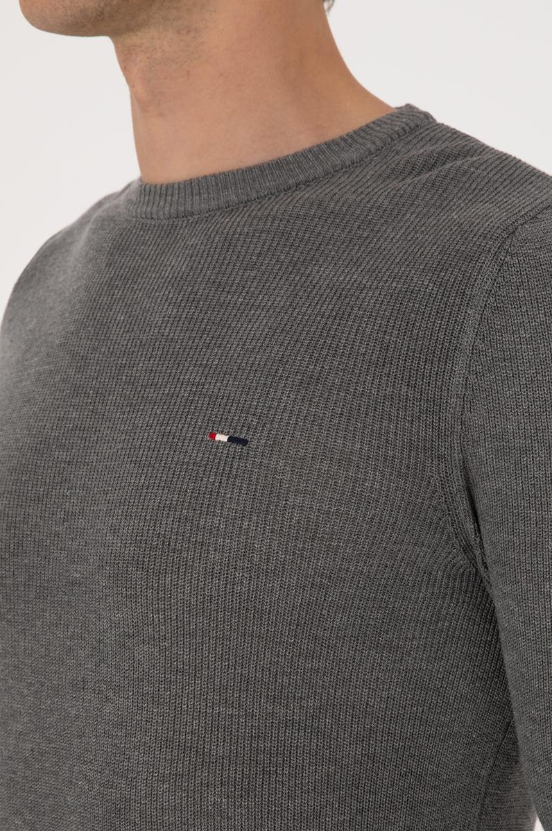 Erkek Slim Fit Bisiklet Yaka Gri Melanj Basic Kazak