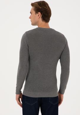 Erkek Slim Fit Bisiklet Yaka Gri Melanj Basic Kazak - 50313667060