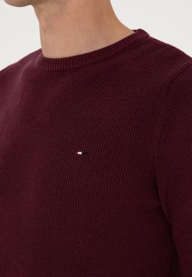 Erkek Slim Fit Bisiklet Yaka Bordo Basic Kazak - 50313667089