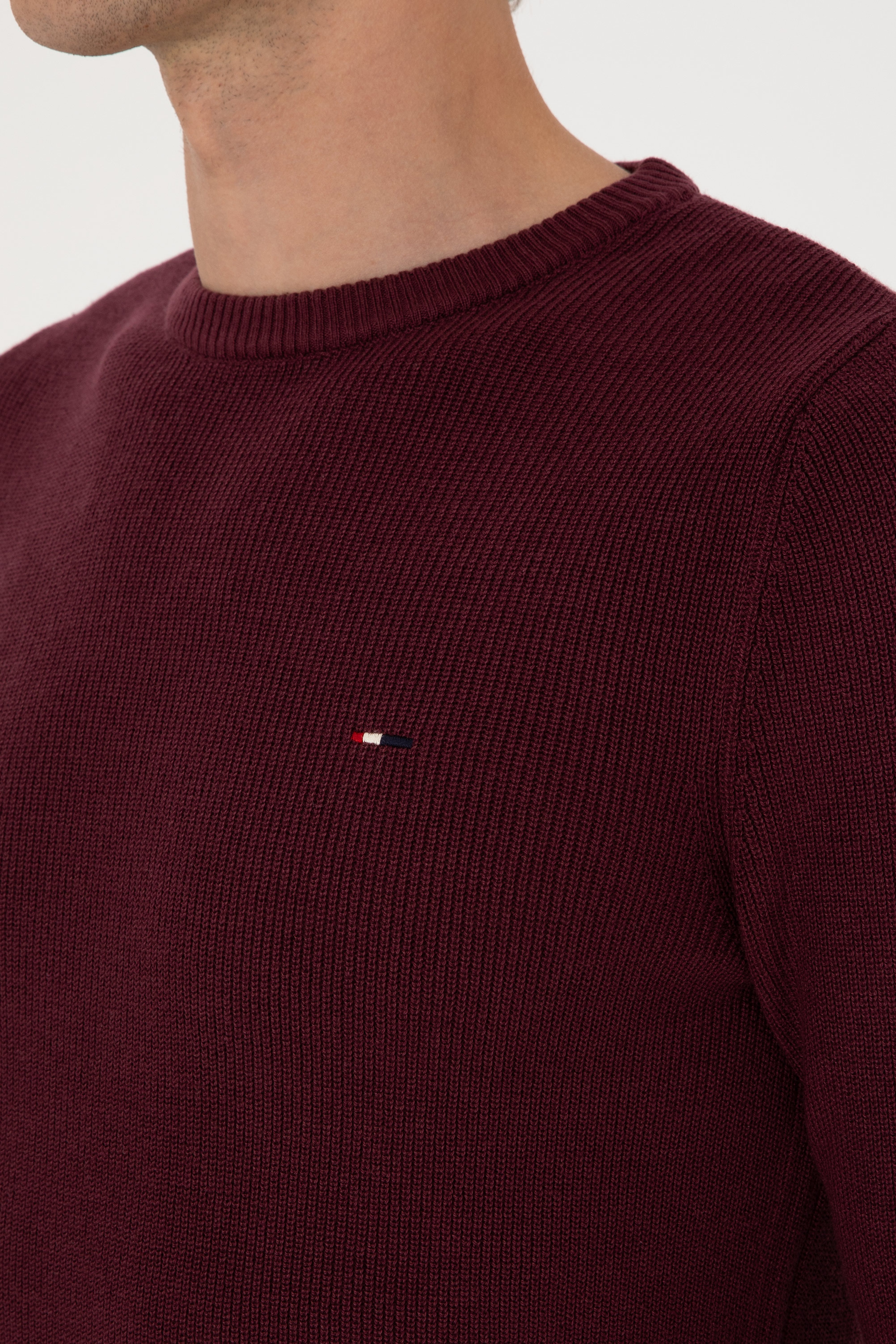 Erkek Slim Fit Bisiklet Yaka Bordo Basic Kazak - Image 7