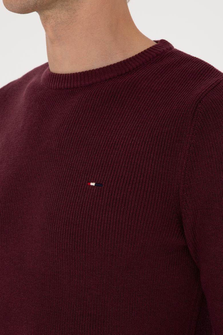 Erkek Slim Fit Bisiklet Yaka Bordo Basic Kazak - 50313667089