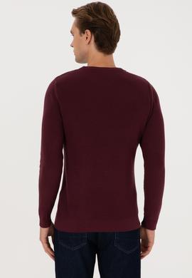 Erkek Slim Fit Bisiklet Yaka Bordo Basic Kazak - 50313667089