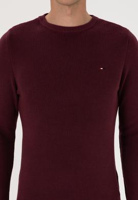 Erkek Slim Fit Bisiklet Yaka Bordo Basic Kazak - 50313667089