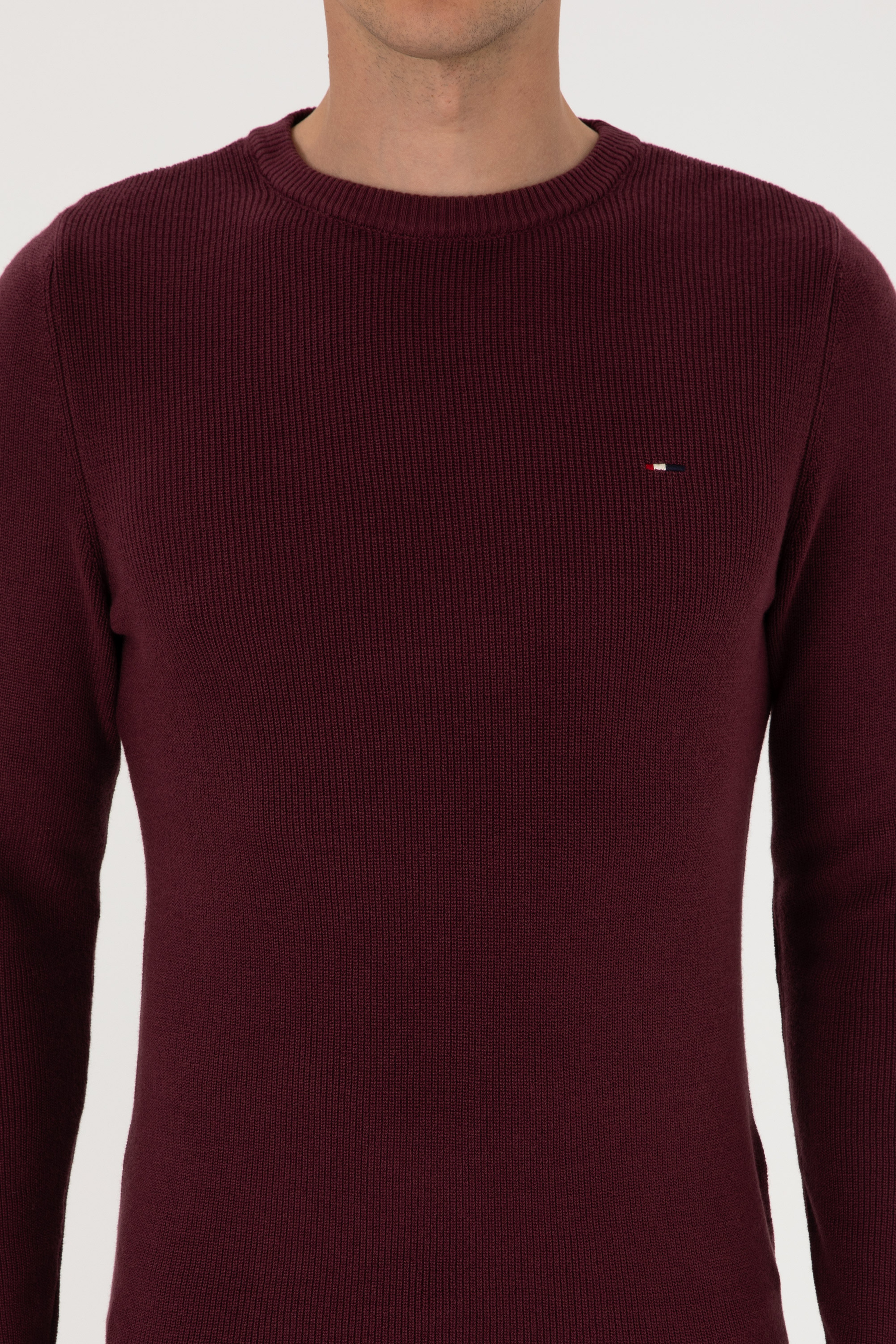 Erkek Slim Fit Bisiklet Yaka Bordo Basic Kazak - Image 6