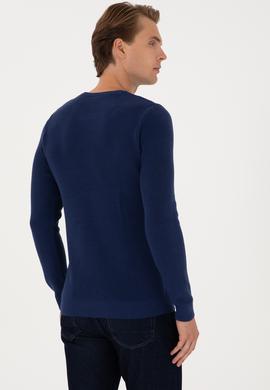 Erkek Slim Fit Bisiklet Yaka İndigo Basic Kazak - 50313667075