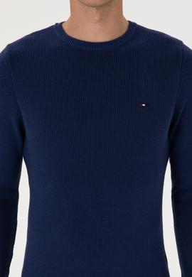 Erkek Slim Fit Bisiklet Yaka İndigo Basic Kazak - 50313667075