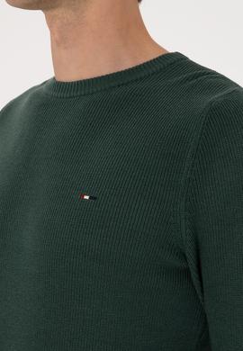 Erkek Slim Fit Bisiklet Yaka Koyu Yeşil Basic Kazak - 50313667032