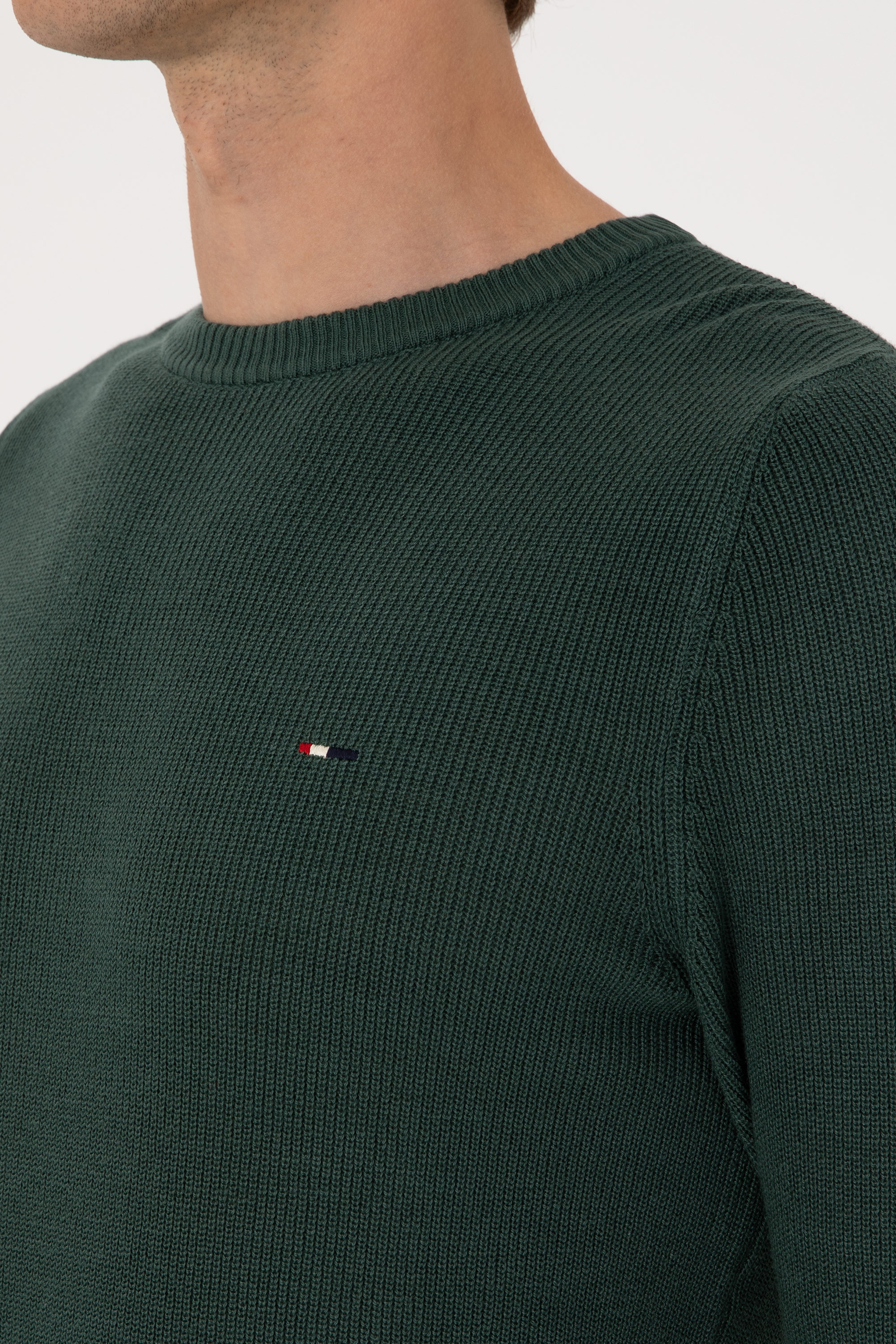 Erkek Slim Fit Bisiklet Yaka Koyu Yeşil Basic Kazak - Image 7