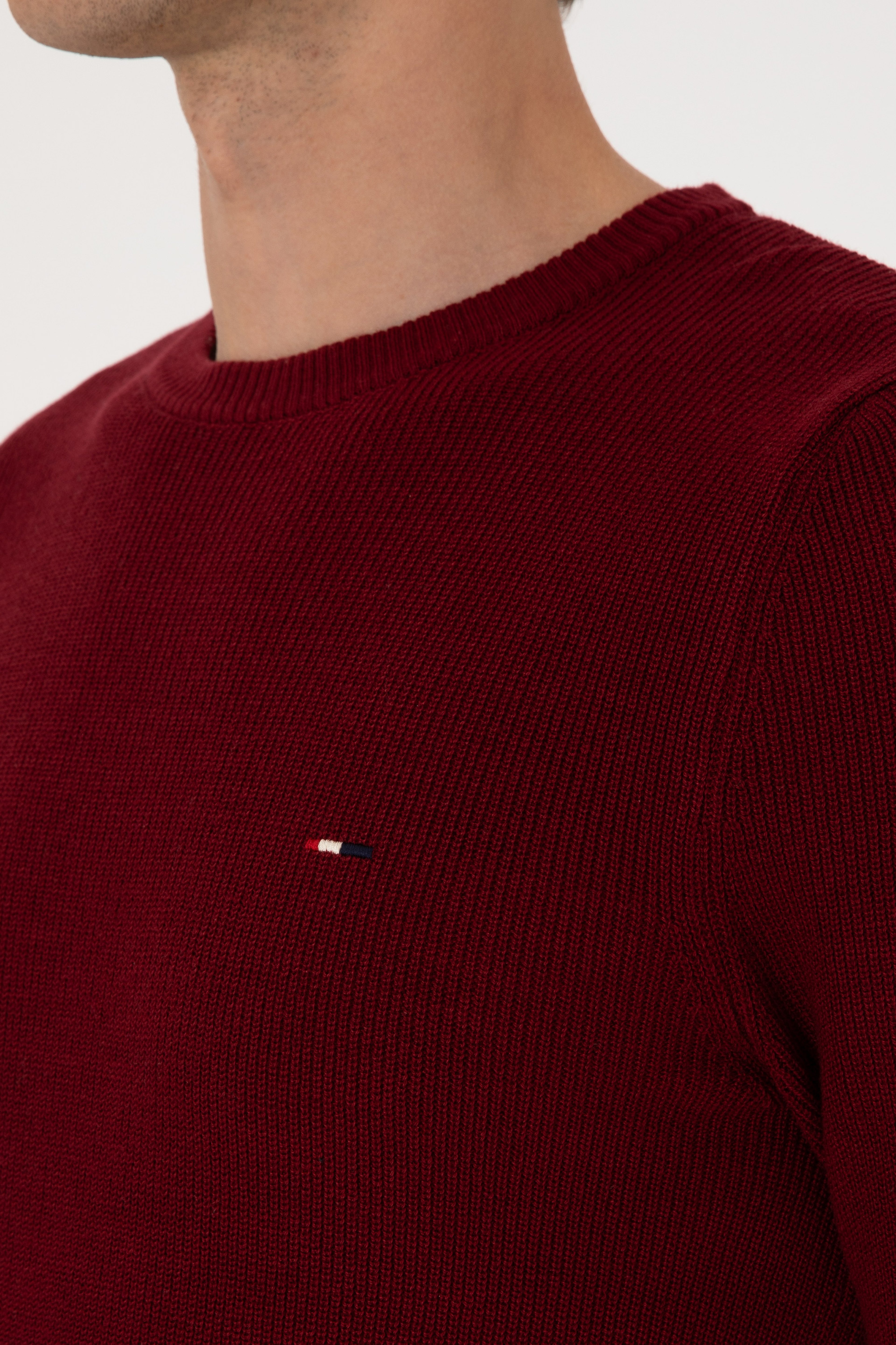 Erkek Slim Fit Bisiklet Yaka Bordo Basic Kazak - Image 7