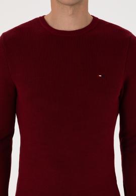 Erkek Slim Fit Bisiklet Yaka Bordo Basic Kazak - 50313667001