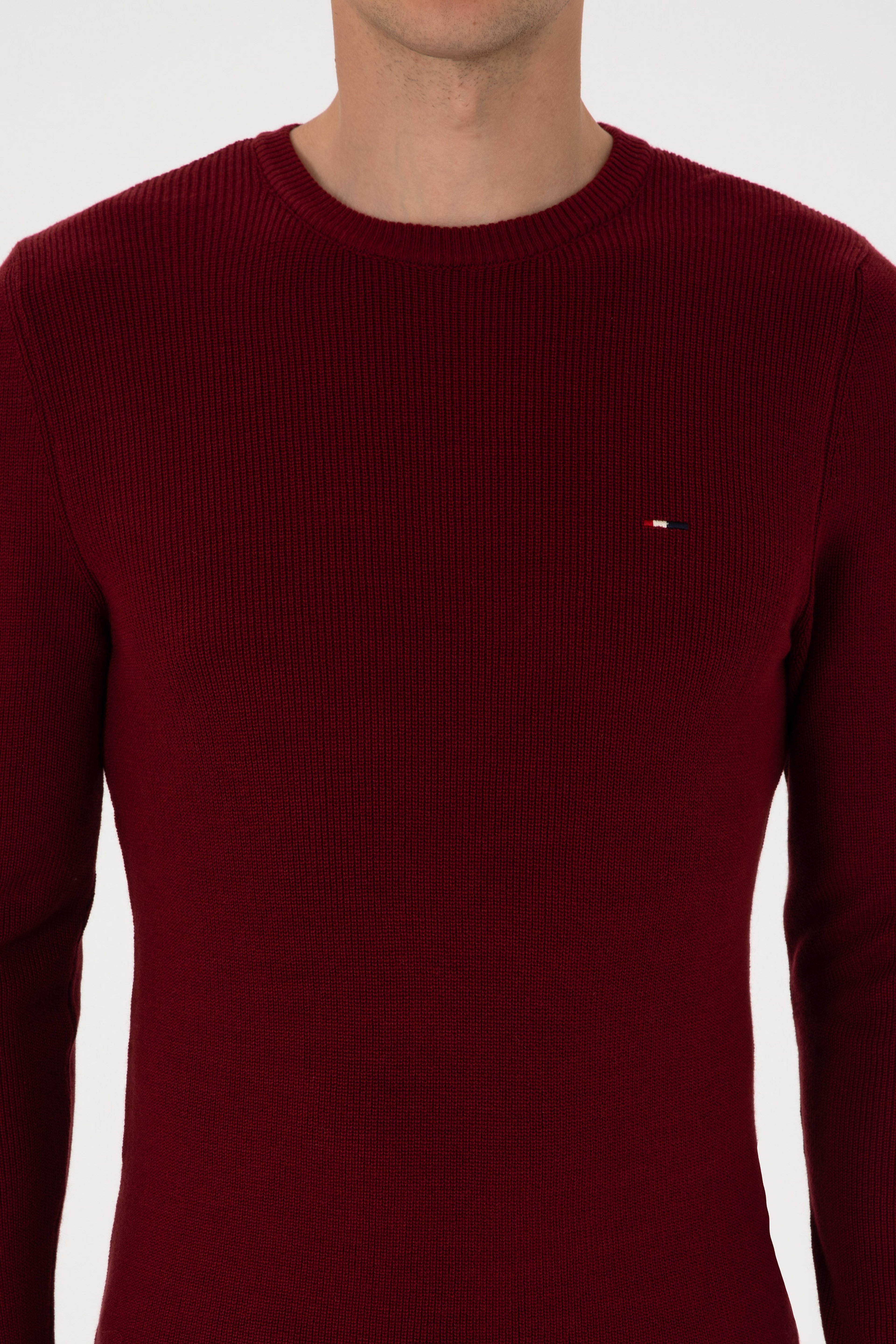 Erkek Slim Fit Bisiklet Yaka Bordo Basic Kazak - Image 6