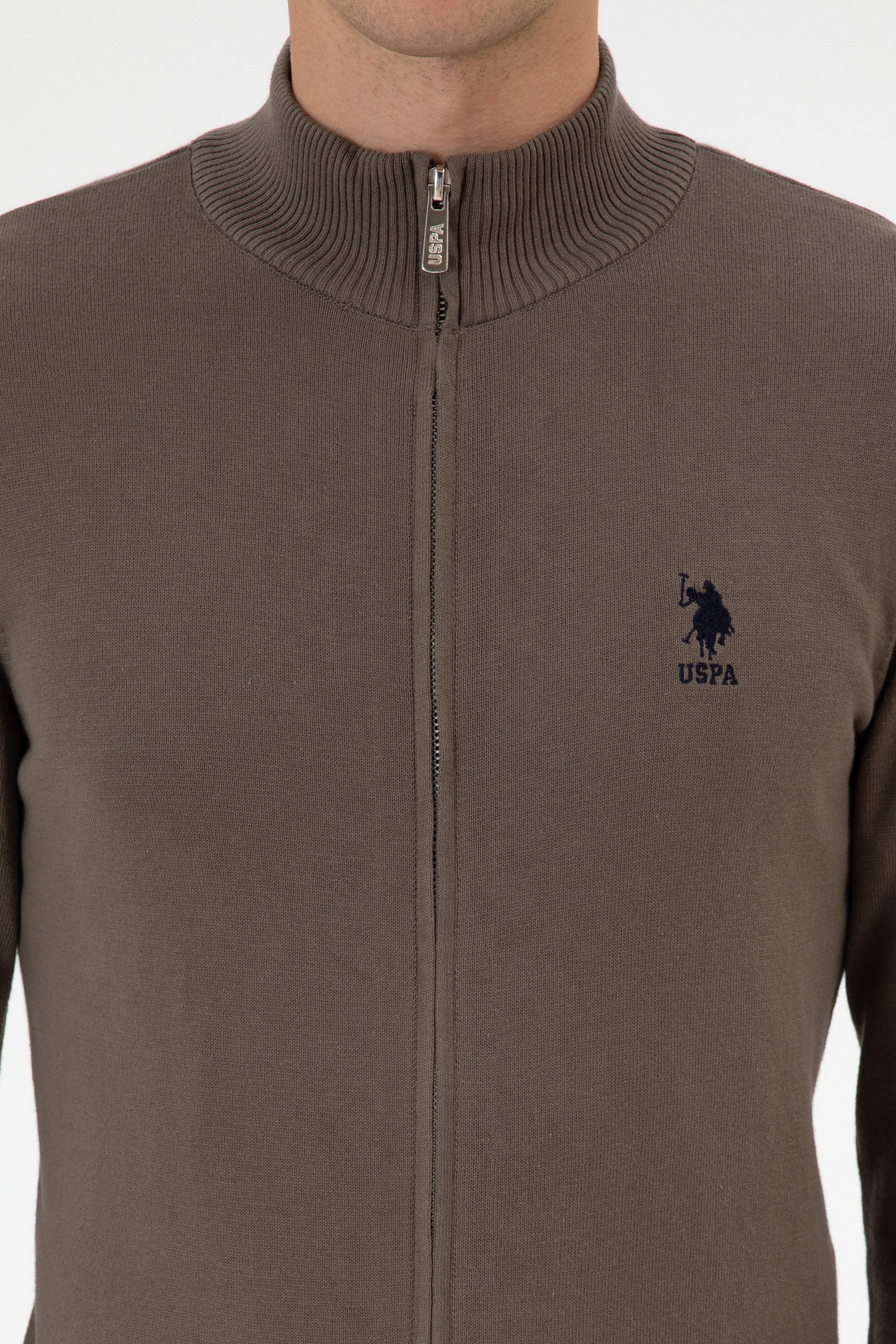 Erkek Slim Fit Vizon Triko Hırka