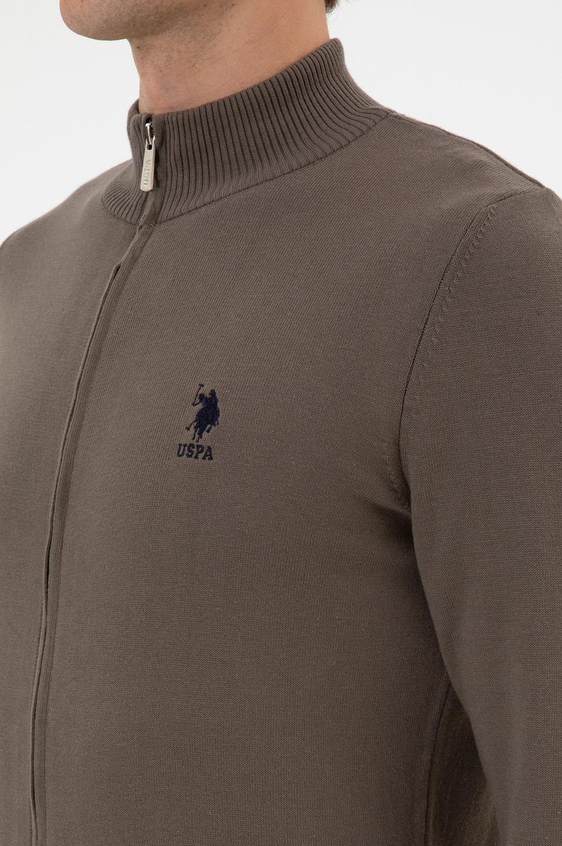 Erkek Slim Fit Vizon Triko Hırka