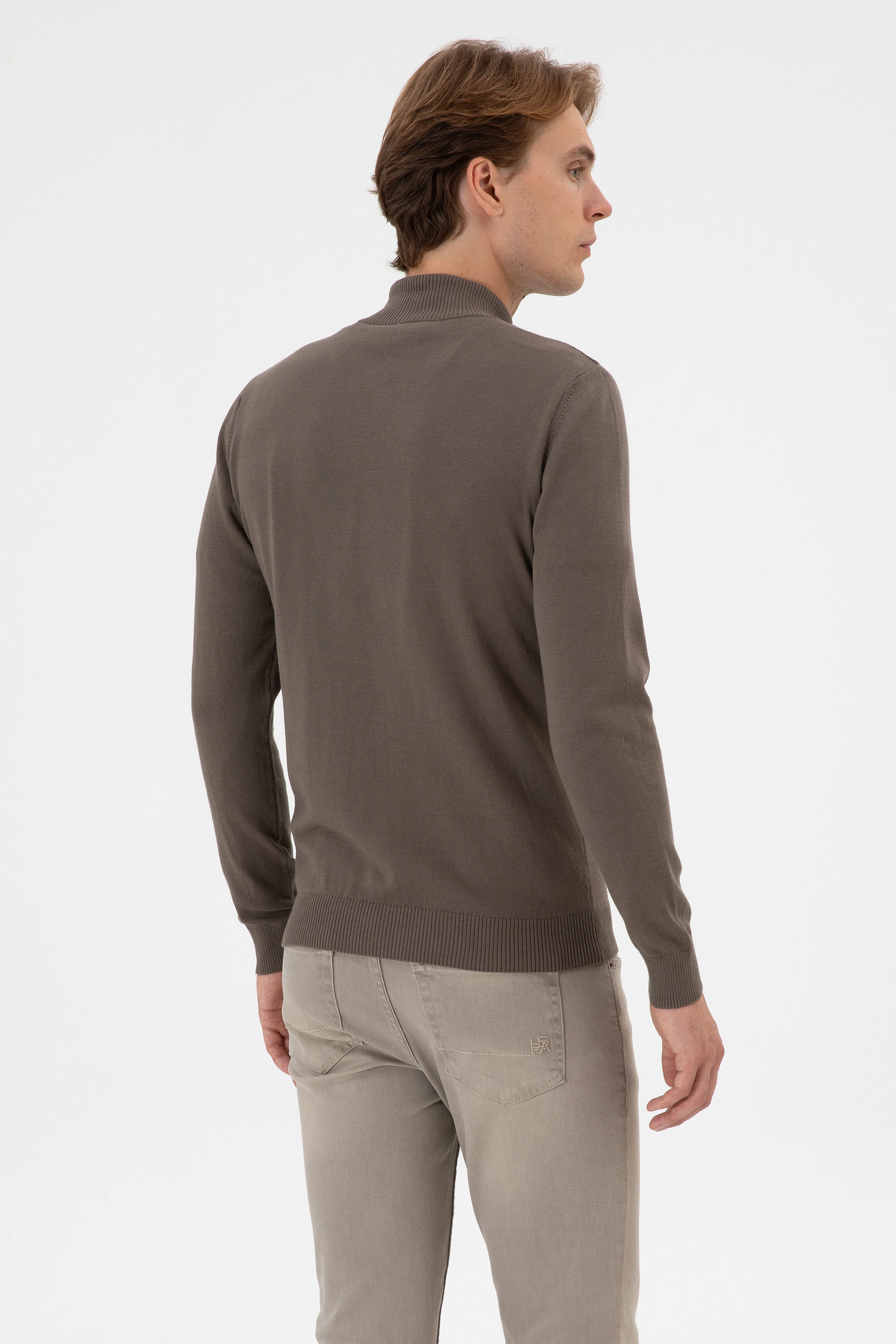 Erkek Slim Fit Vizon Triko Hırka - Image 5