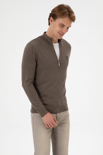 Erkek Slim Fit Vizon Triko Hırka