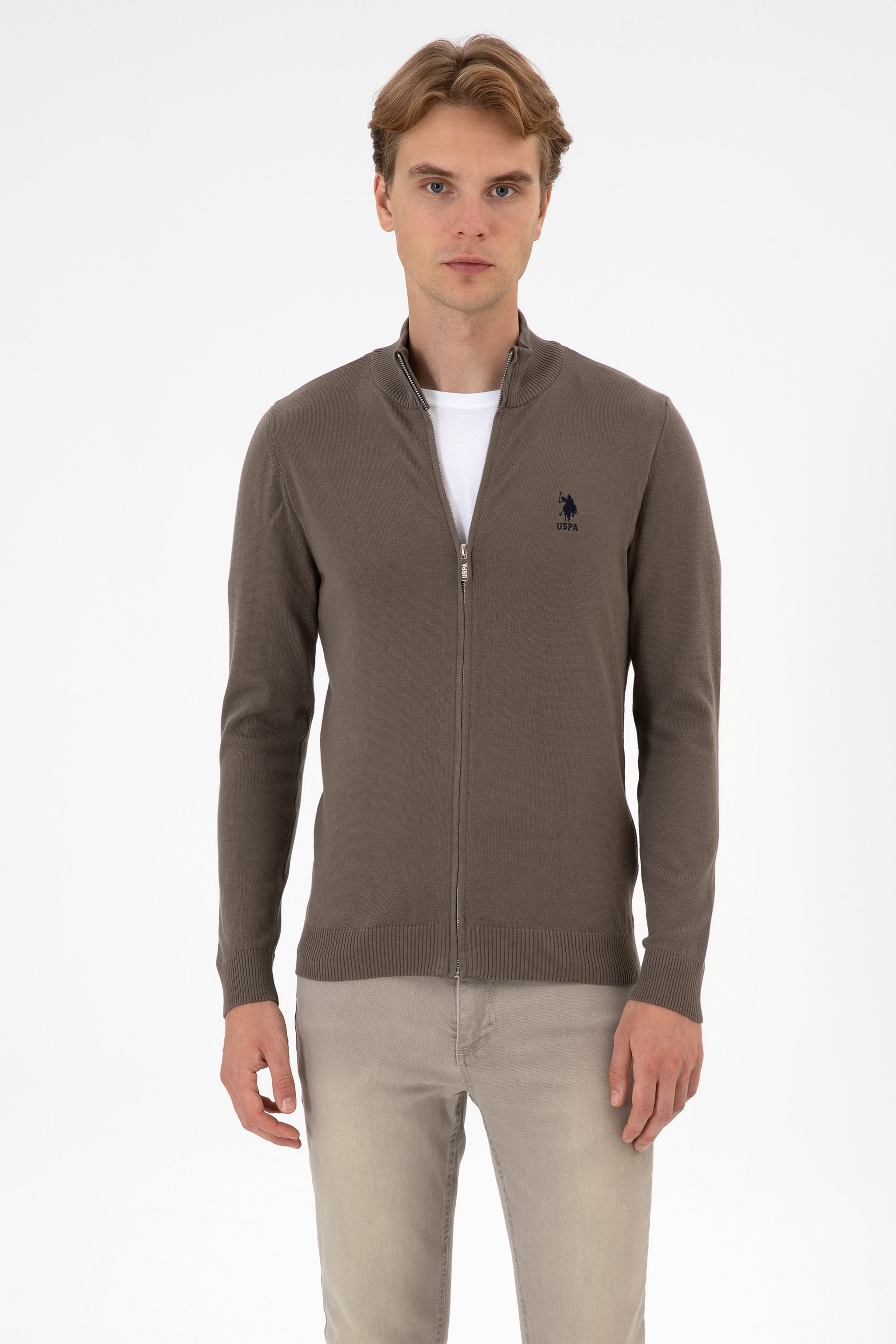 Erkek Slim Fit Vizon Triko Hırka - Image 1