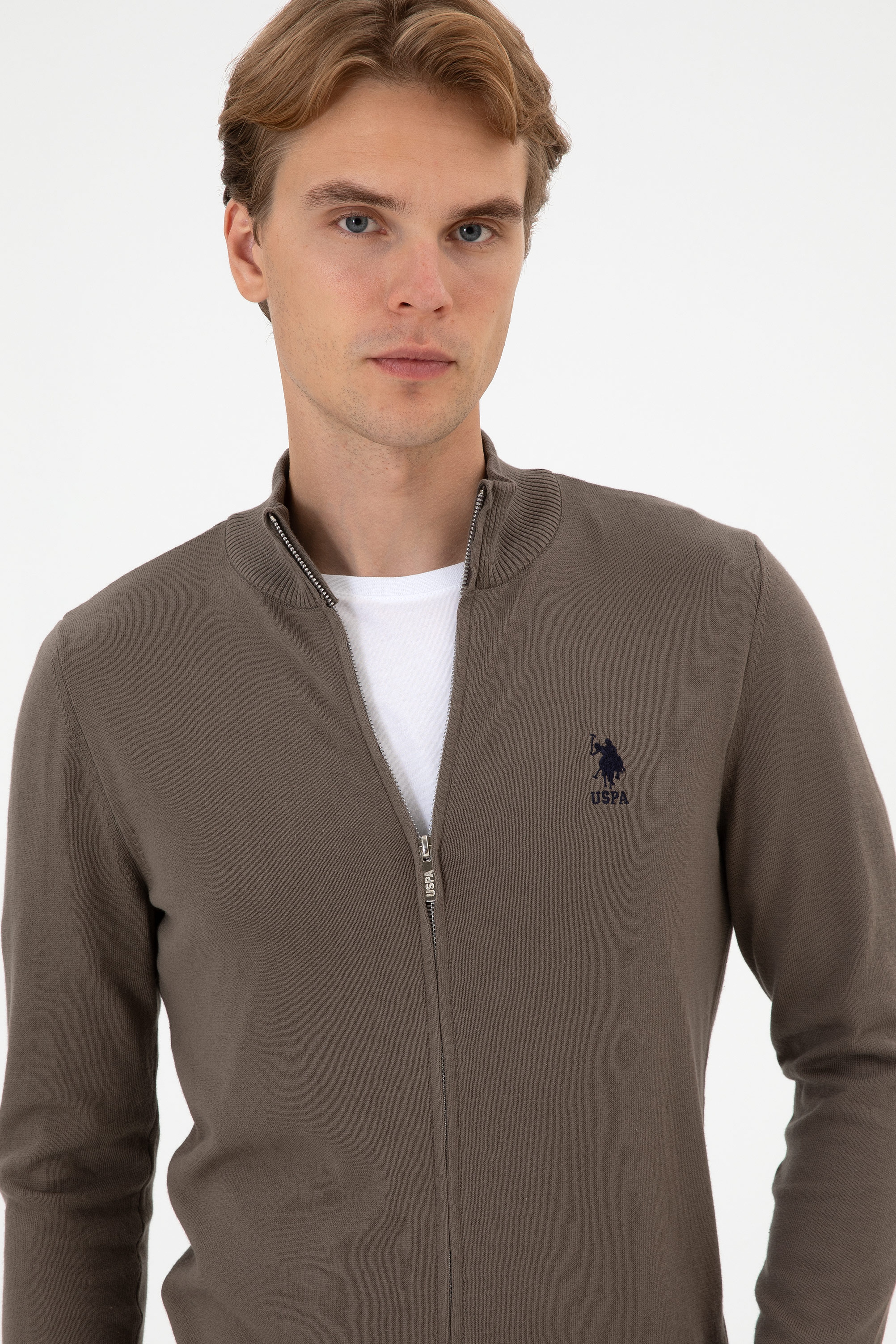 Erkek Slim Fit Vizon Triko Hırka - Image 2
