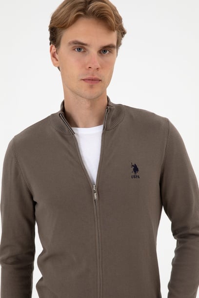 Erkek Slim Fit Vizon Triko Hırka
