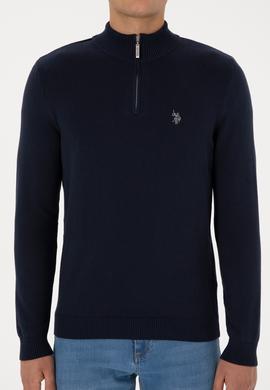 Erkek Slim Fit Yarım Fermuarlı Lacivert Basic Kazak - 50313695002