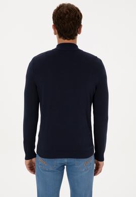 Erkek Slim Fit Yarım Fermuarlı Lacivert Basic Kazak - 50313695002