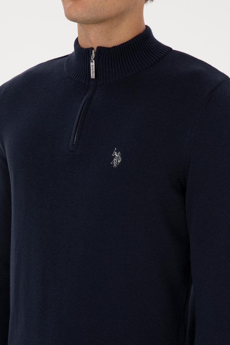 Erkek Slim Fit Yarım Fermuarlı Lacivert Basic Kazak - 50313695002