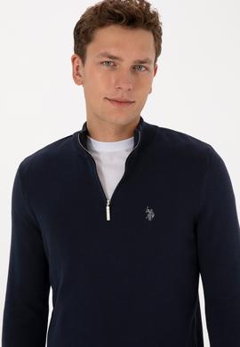 Erkek Slim Fit Yarım Fermuarlı Lacivert Basic Kazak - 50313695002