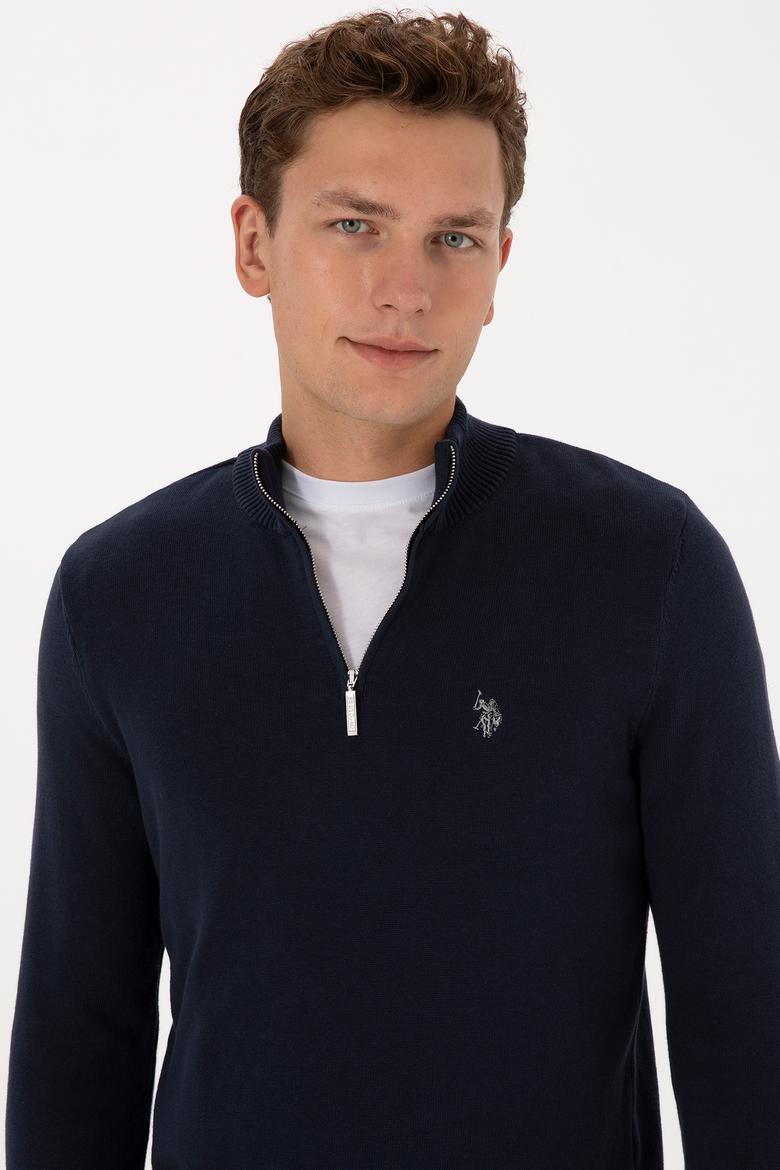 Erkek Slim Fit Yarım Fermuarlı Lacivert Basic Kazak - 50313695002