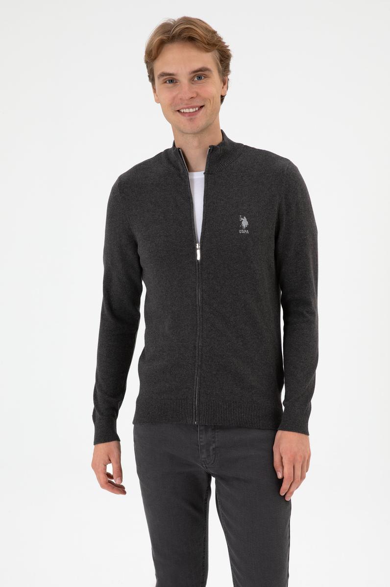 Erkek Slim Fit Antrasit Melanj Triko Hırka