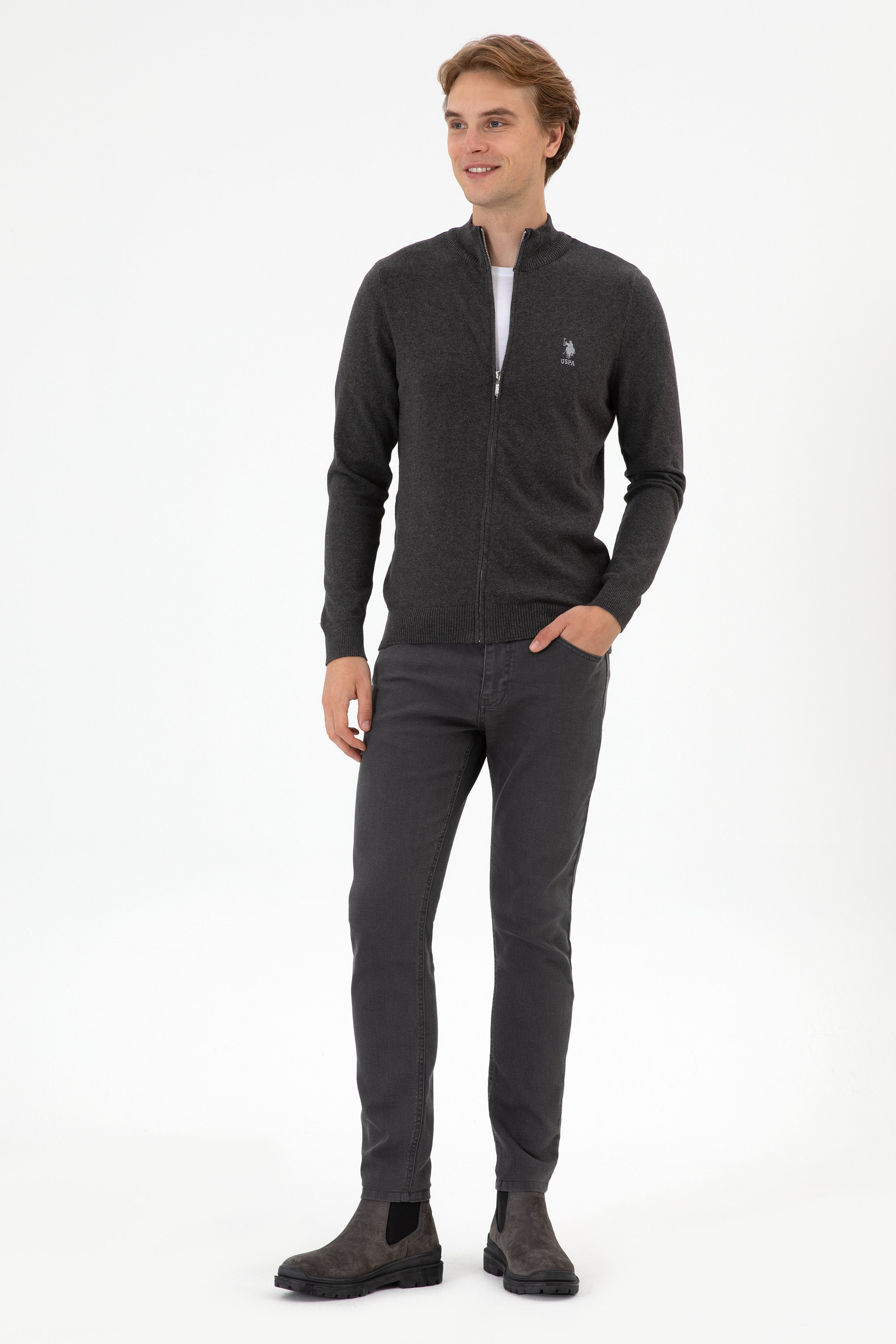 Erkek Slim Fit Antrasit Melanj Triko Hırka - Image 4