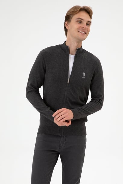 Erkek Slim Fit Antrasit Melanj Triko Hırka
