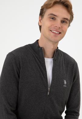 Erkek Slim Fit Antrasit Melanj Triko Hırka - 50313684014