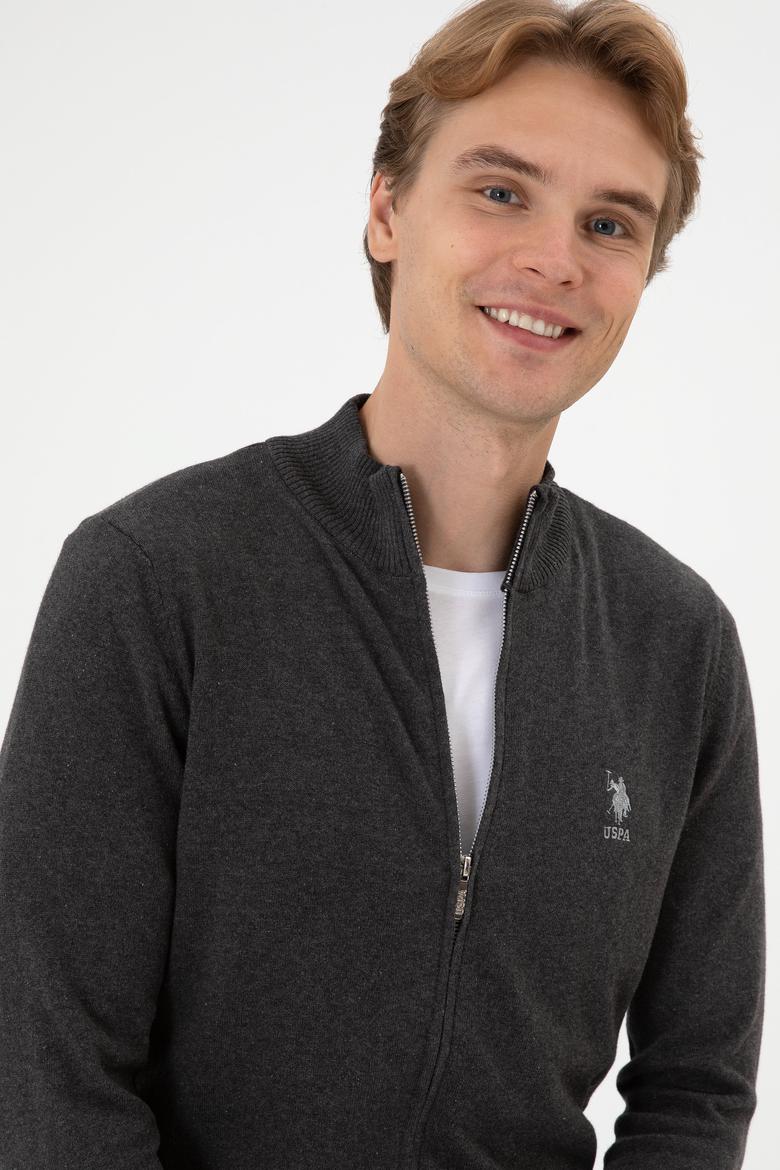 Erkek Slim Fit Antrasit Melanj Triko Hırka - 50313684014