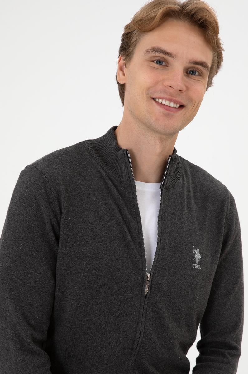 Erkek Slim Fit Antrasit Melanj Triko Hırka