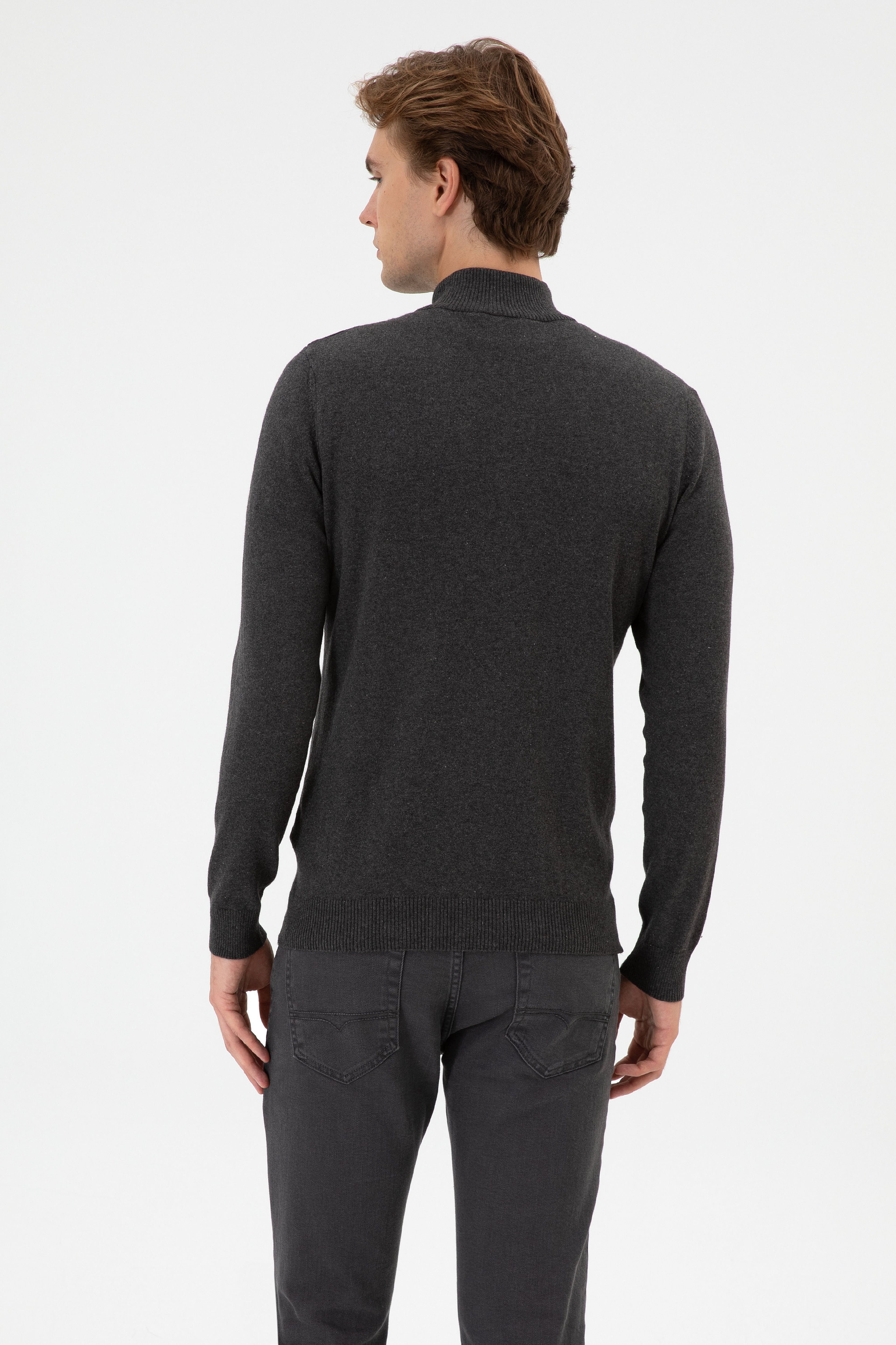 Erkek Slim Fit Antrasit Melanj Triko Hırka