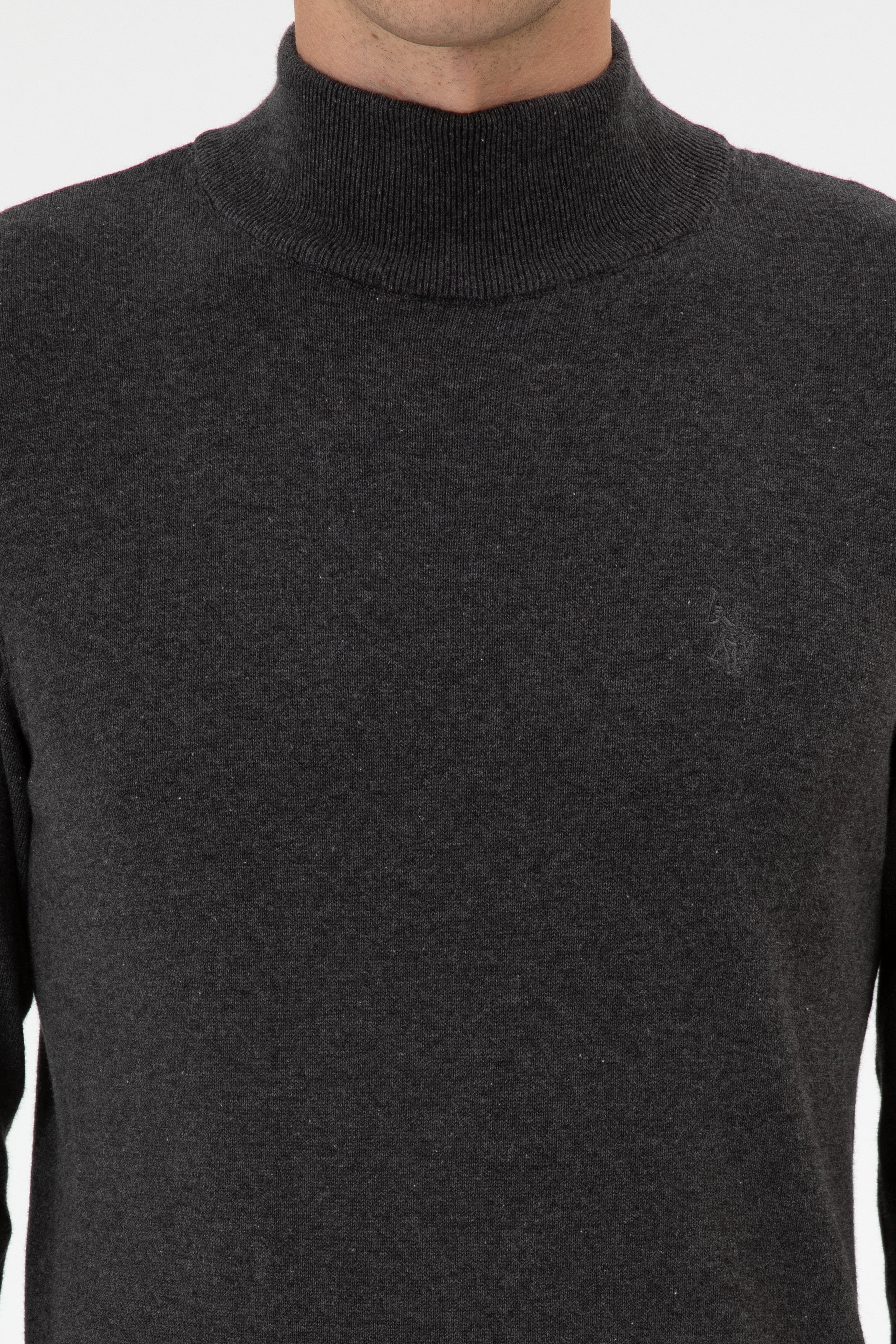 Erkek Slim Fit Boğazlı Antrasit Melanj Basic Kazak - Image 6