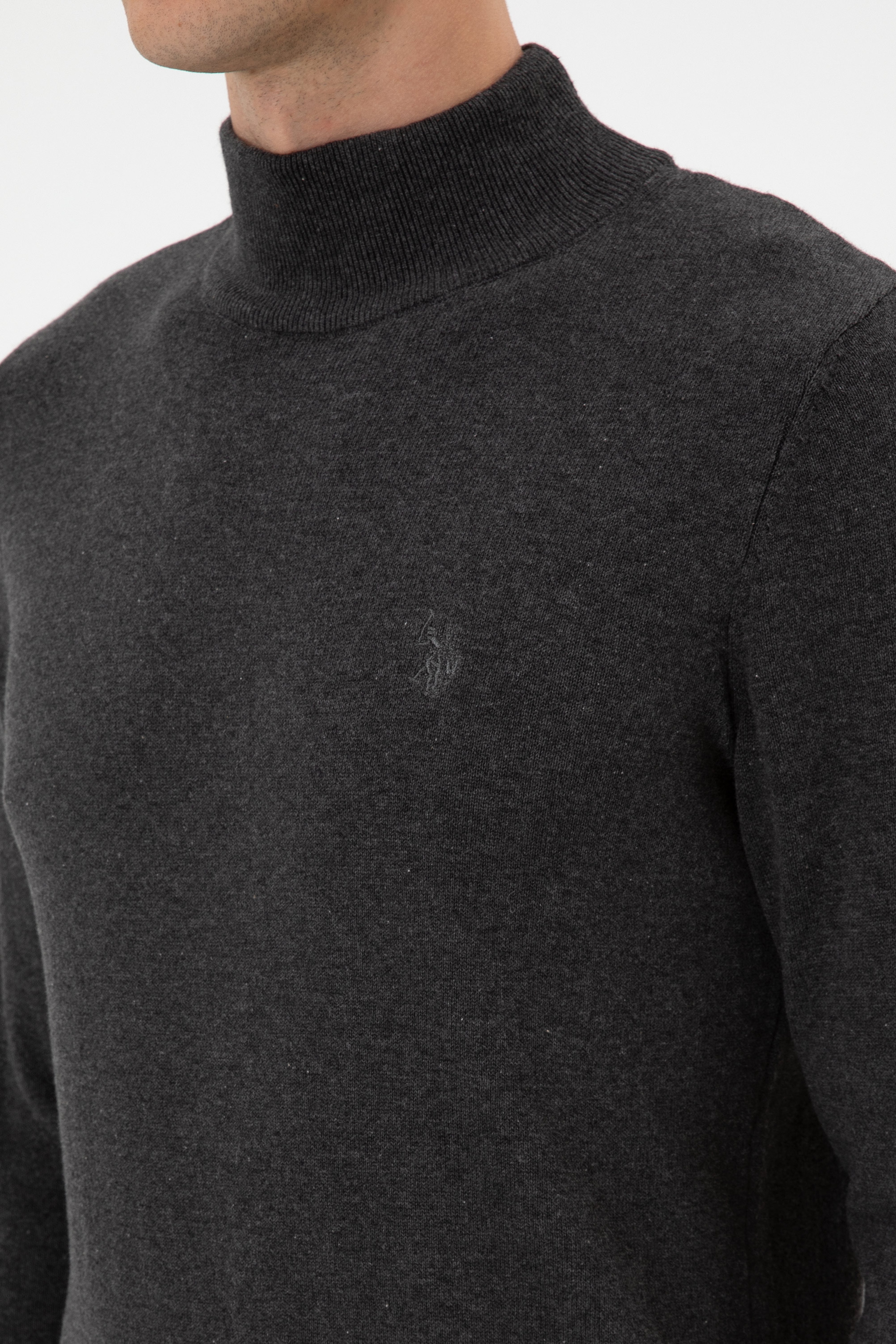 Erkek Slim Fit Boğazlı Antrasit Melanj Basic Kazak - Image 7
