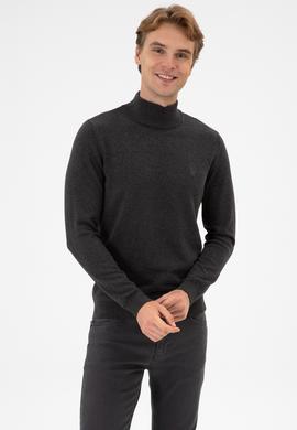 Erkek Slim Fit Boğazlı Antrasit Melanj Basic Kazak - 50313712097